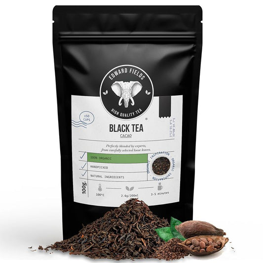 Edward Fields Tea Té Negro  Ecológico A Granel Con Cacao 50 Tazas , 100 gr
