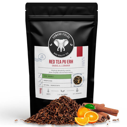 Edward Fields Tea Té Rojo Pu Erh  Ecológico A Granel Con Canela Y Naranja 50 Tazas , 100 gr