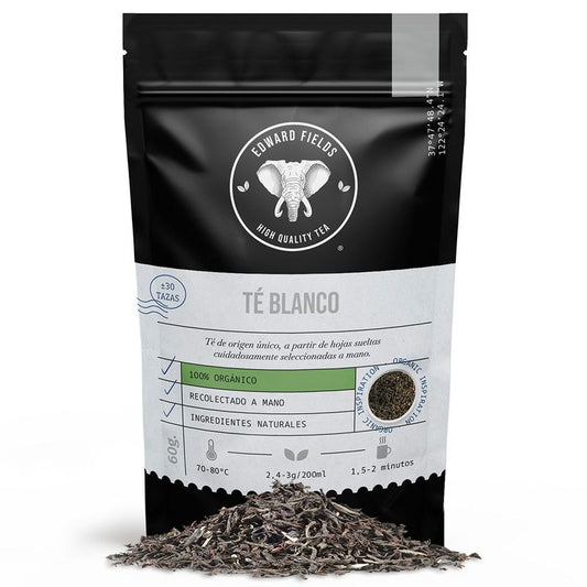 Edward Fields Tea Té Blanco  Ecológico A Granel 30 Tazas , 60 gr