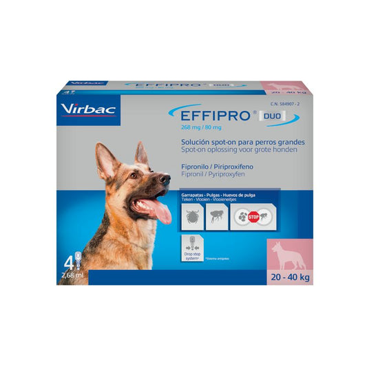 Effipro Duo Spot-On Perro Grande 20-40Kg, 4 Pipetas