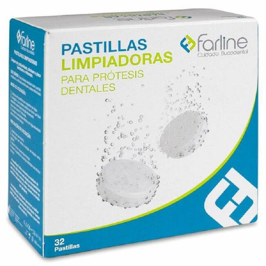 Farline Pastillas Limpadoras Para Prótesis Dentales, 32 unidades