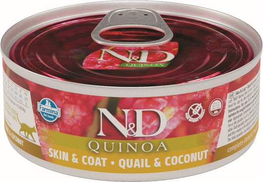 Farmina N&D Cat Quinoa Skin Coat Codorniz Caja 24X80Gr, comida húmeda para gatos