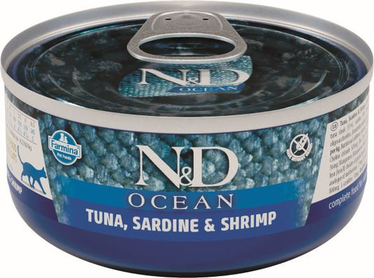 Farmina N&D Cat Ocean Atun Sardina Gamba Caja 24X70Gr, comida húmeda para gatos