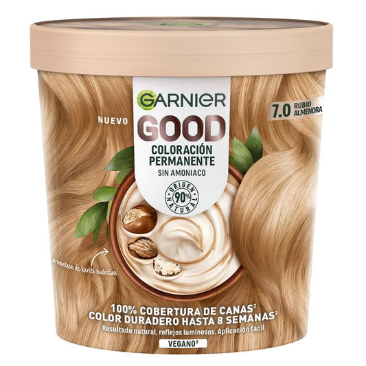 Garnier Good Coloración Permanente Sin Amoniaco, 90% Origen Natural Tono 7.0 Rubio Almendra.