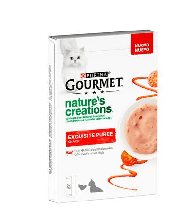 Gourmet Puree Buey 11X5X10Gr, comida húmeda para gatos