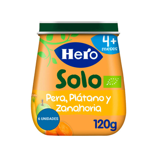 Hero Baby Solo Tarrito Pera Plátano Y Zanahoria 6x120 Gr