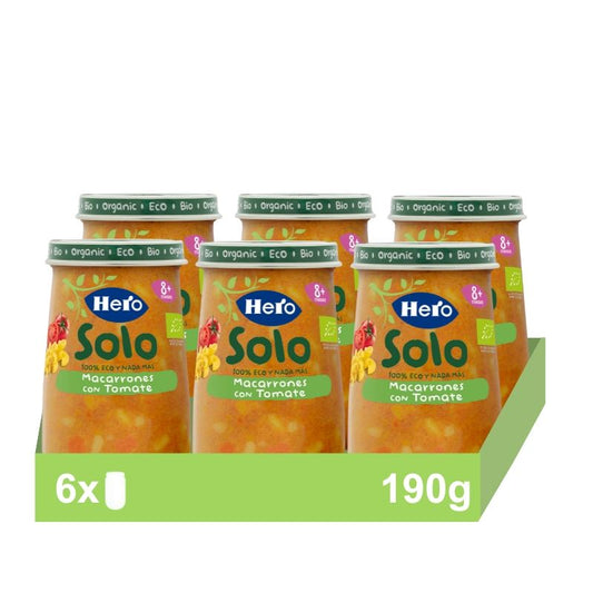 Hero Baby Pack Tarrito Eco Solo Macarrones Con Tomate, 6 X 190 gr