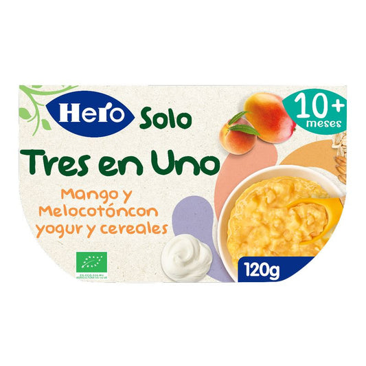 Hero Baby Tarrina Eco Solo Mango, Melocotón Con Yogur Y Cereales 120G