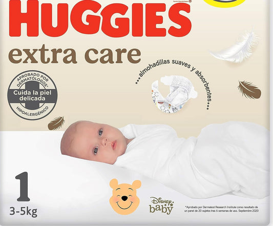 Huggies Extra Care Pañal Para Bebé Recién Nacido Talla 1 (3-5Kg) , 28 unidades