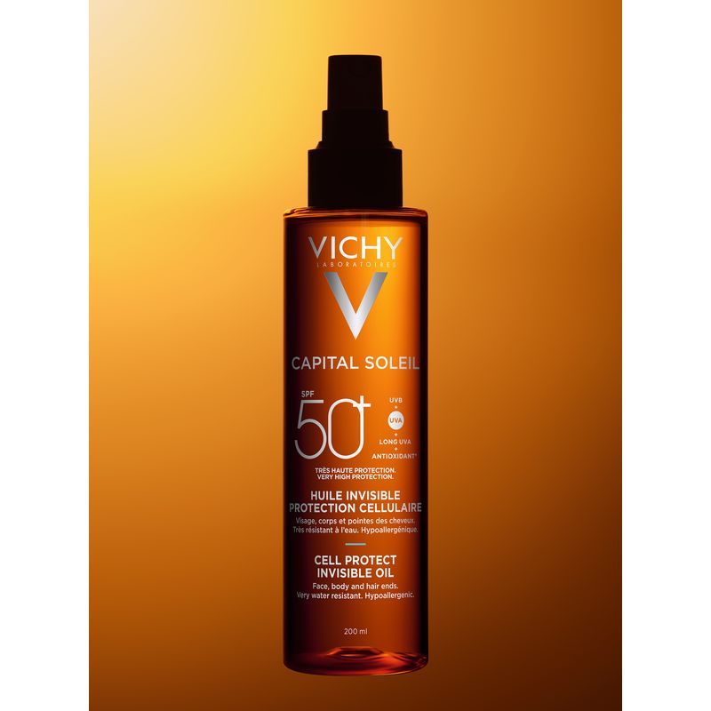 Vichy Capital Soleil Aceite Invisible Cell Protect Spf 50+ Fotoprotector, 200 ml