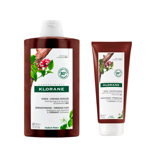 Klorane Pack Champú a la Quinina & Edelweiss Bio, 400 ml + Acondicionador a la Quinina & Edelweiss Bio, 200 ml