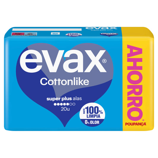 Evax Cottonlike Compresas Super Plus Con Alas , 20 unidades