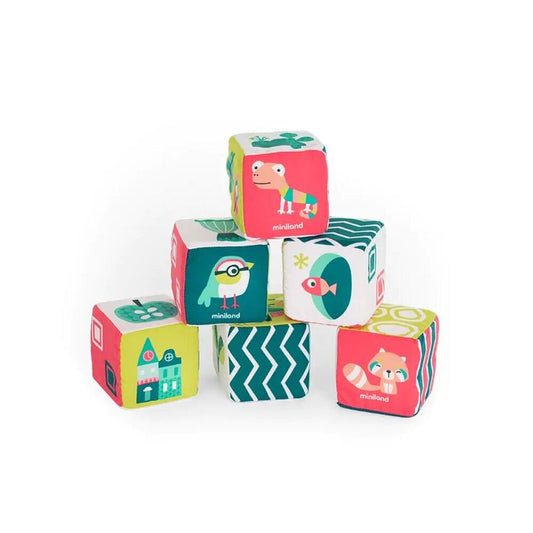 Miniland Set De Cubos Blanditos Con Sonajero Para Bebés 