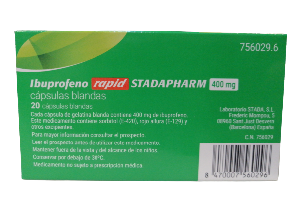 Stadapharm Ibuprofeno Rapid 400 mg, 20 Cápsulas