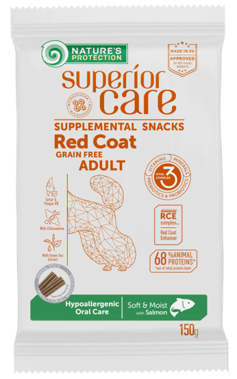 Natures Protection Superior Care Red Coat Snack Hypoallergenic Para Perros. Cuidado Bucal De Salmónn 150Gr