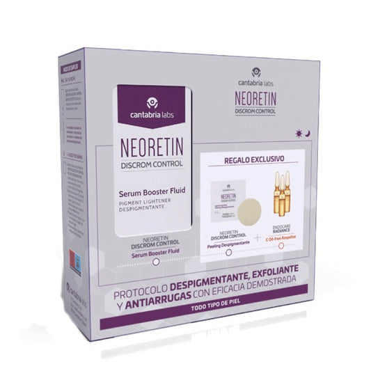 NEORETIN Pack Serum Booster Fluid + ENDOCARE 3 Ampollas C Oil-Free + 1 Discrom Control Disco Despigmentante