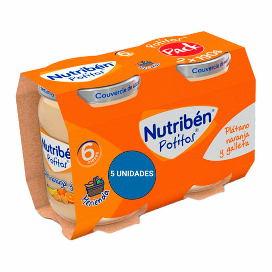 5 X Nutriben Pack Pot Merienda Platano, Naranja Y Galleta 2X190 Gr