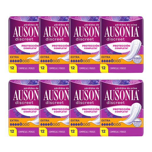 Ausonia Pack Discreet Compresas Para Pérdidas De Orina Para Mujer Extra, 8 x 12 Unidades