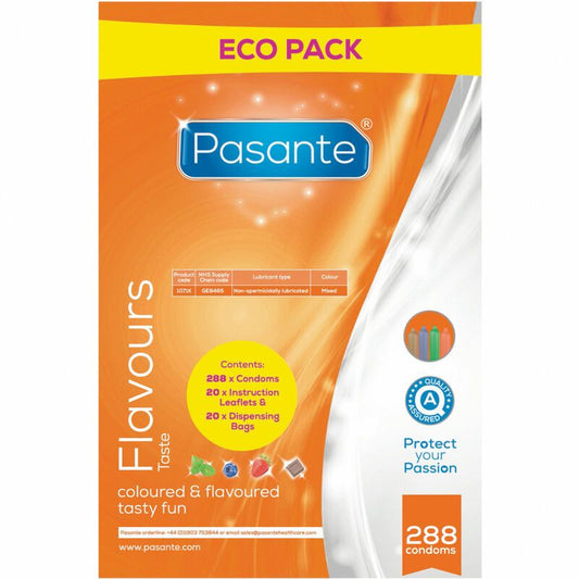 Pasante Preservativo Eco Pack Sabores Bolsa, 288 unidades