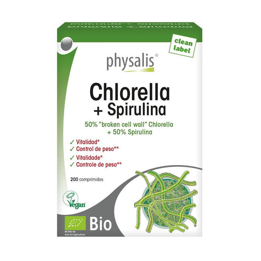 Physalis Chlorella + Spirulina , 200 comprimidos   
