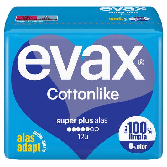 Evax Cottonlike Compresas Super Plus Con Alas , 12 unidades