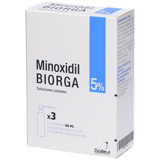 Biorga 50 Mg/ ml Minoxidil Solución Cutánea 3 Frascos de 60 ml