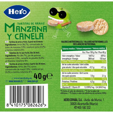 Hero Snack Kids Tortitas Arroz Y Manzana Y Canela  , 40 gr