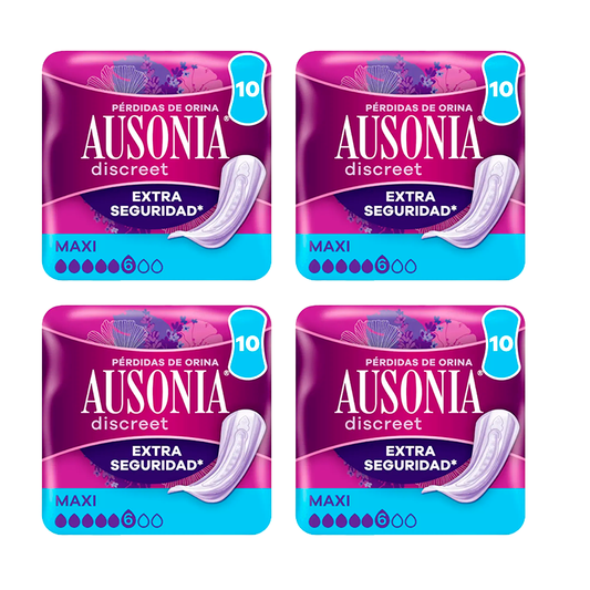 Ausonia Pack Discreet Compresas Para Pérdidas De Orina Para Mujer Maxi, 4 x 10 Unidades