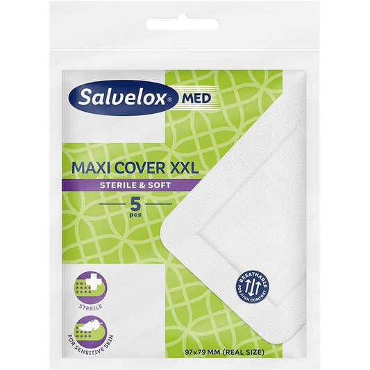 Salvelox Maxi Cover Xxl Estéril Y Piel Sensible, 5 Apósitos De 97X79 Mm