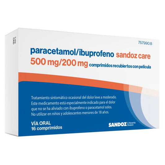 Sandoz Care Paracetamol/Ibuprofeno 500 Mg/200 Mg , 16 comprimidos recubiertos
