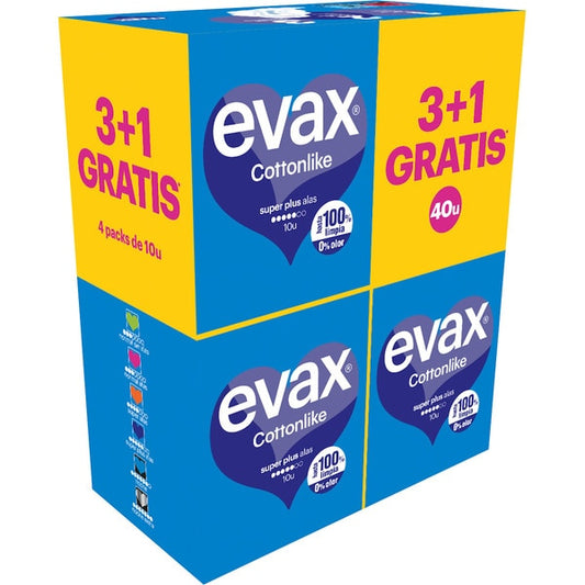 Evax Cuatripack Cottonlike Compresas Super Plus Con Alas , 40 unidades