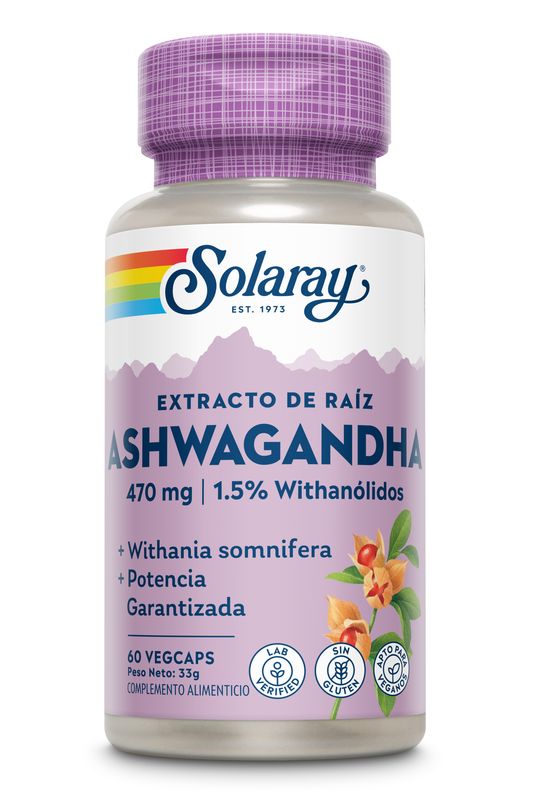 Solaray Ashwagandha 470 Mg .Vegetales-Solaray, 60 Cápsulas      