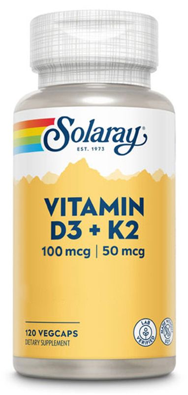 Solaray Vitamina D3 & K2 (Mk7), 120 Cápsulas      