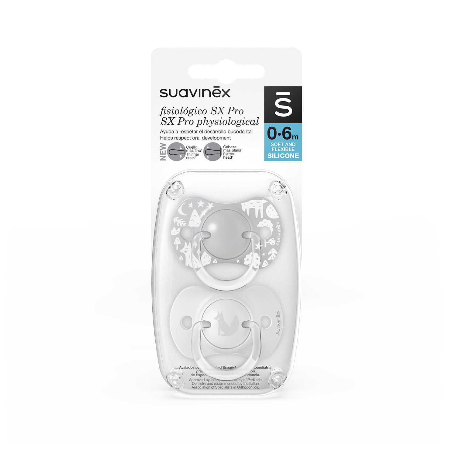 Suavinex Pack 2 x Chupetes Fisiológicos Sx Pro Para Bebés 0-6 Meses, Gris
