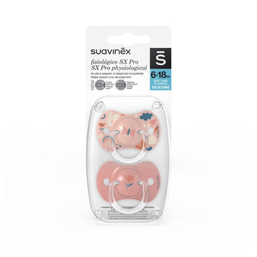 Suavinex Pack De 2 Chupetes Con Tetina Fisiológica De Silicona Sx Pro, Para Bebés 6-18 Meses, Forest Rosa