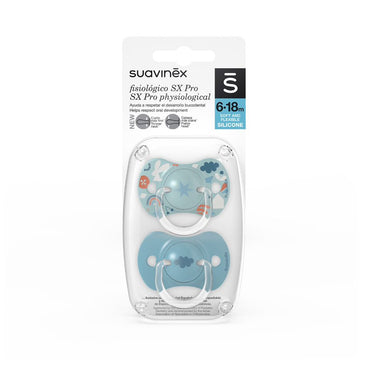 Suavinex Pack De 2 Chupetes Con Tetina Fisiológica De Silicona Sx Pro, Para Bebés 6-18 Meses, Forest Azul