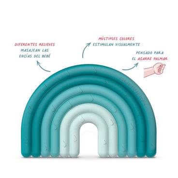 Suavinex Mordedor De Silicona Para Bebés +0 Meses. Anillo De Dentición Flexible Y Ligero. Diseño Arcoiris. Color Azul 