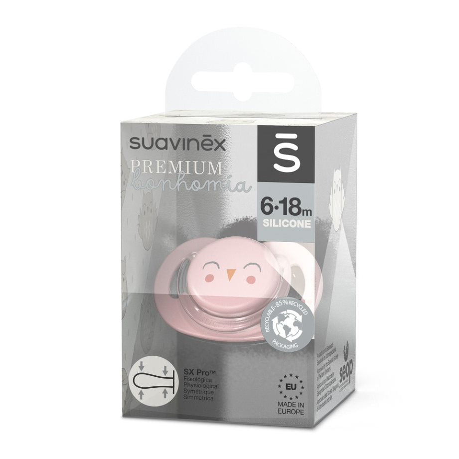 Suavinex Chupete Premium Para Bebés De 6-18 Meses. Chupete Con Tetina Fisiológica De Silicona Sx Pro. Bonhomia, Rosa