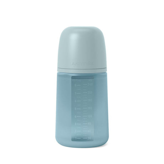 Suavinex Biberón Con Botella De Silicona De 240 Ml, Tetina Fisiológica Sx Pro, Flujo Medio (M). +3 Meses. Colour Essence, Azul