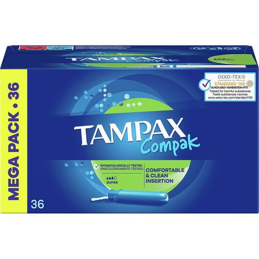 Tampax Compak Super Tampones Con Aplicador , 36 unidades