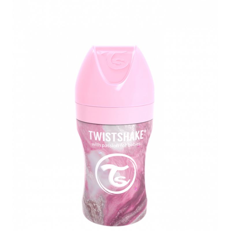Twistshake Biberón Anticólicos De Acero Rosa , 260 ml