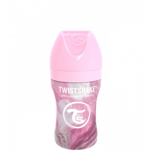 Twistshake Biberón Anticólicos De Acero Rosa , 260 ml
