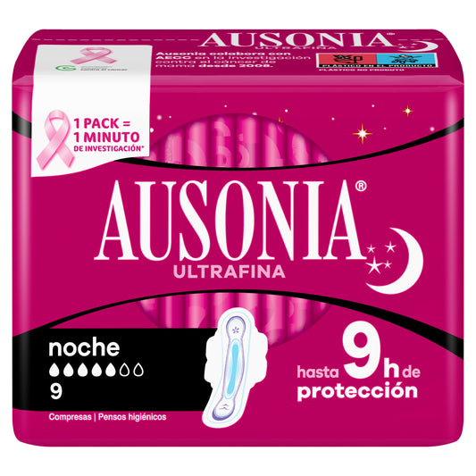 Ausonia Ultrafina Noche Compresas Con Alas , 9 unidades