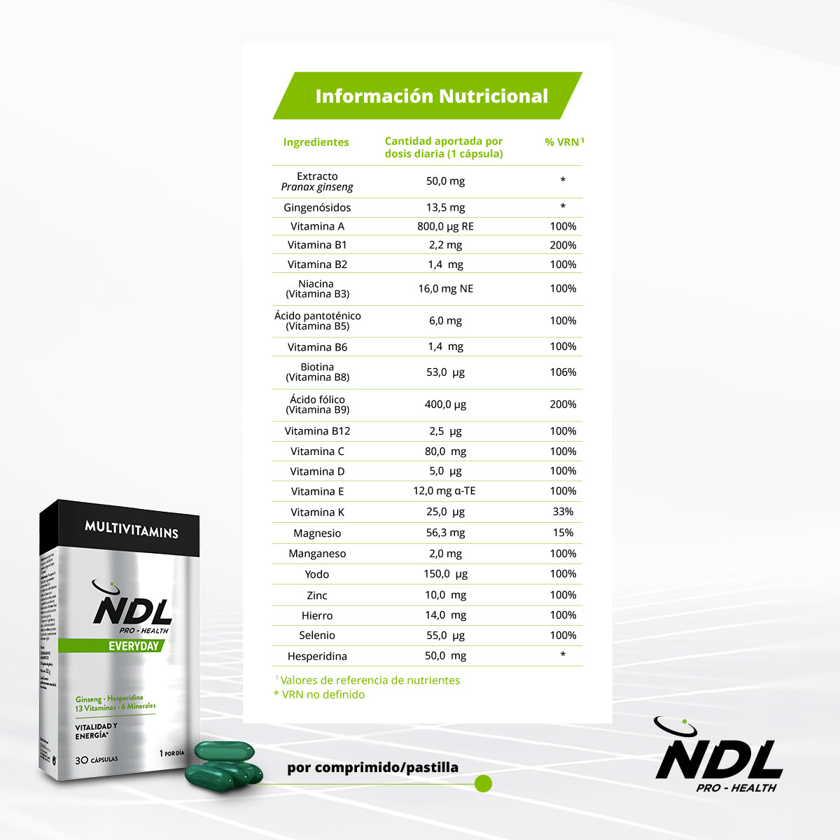 NDL Pro-Health Multivitaminas, 30 Cápsulas