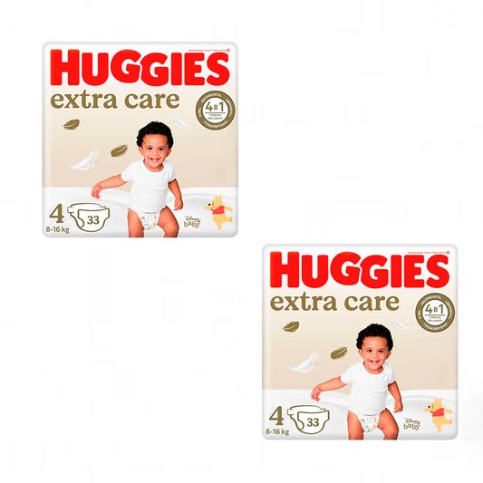 Pack 2 x Huggies Extra Care  Pañal para Bebé Recién nacido Talla 4 (8-14KG), 66 Unidades