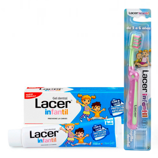 Pack Lacer Infantil Gel Dental Sabor a Fresa 6 Meses a 6 Años 75ml +  Estuche de Tela de Regalo