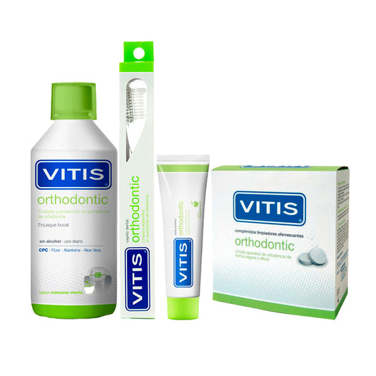 VITIS Pack Orthodontic/ Ortodoncia ( Colutorio 1000ml+ Pasta Dentífrica 100ml+ 32 Comprimidos + Cepillo Dental Orthodontic)