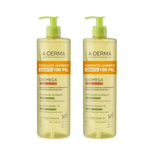 A-Derma Exomega Control Aceite De Ducha Emoliente Anti-Irritación, 2X750 Ml