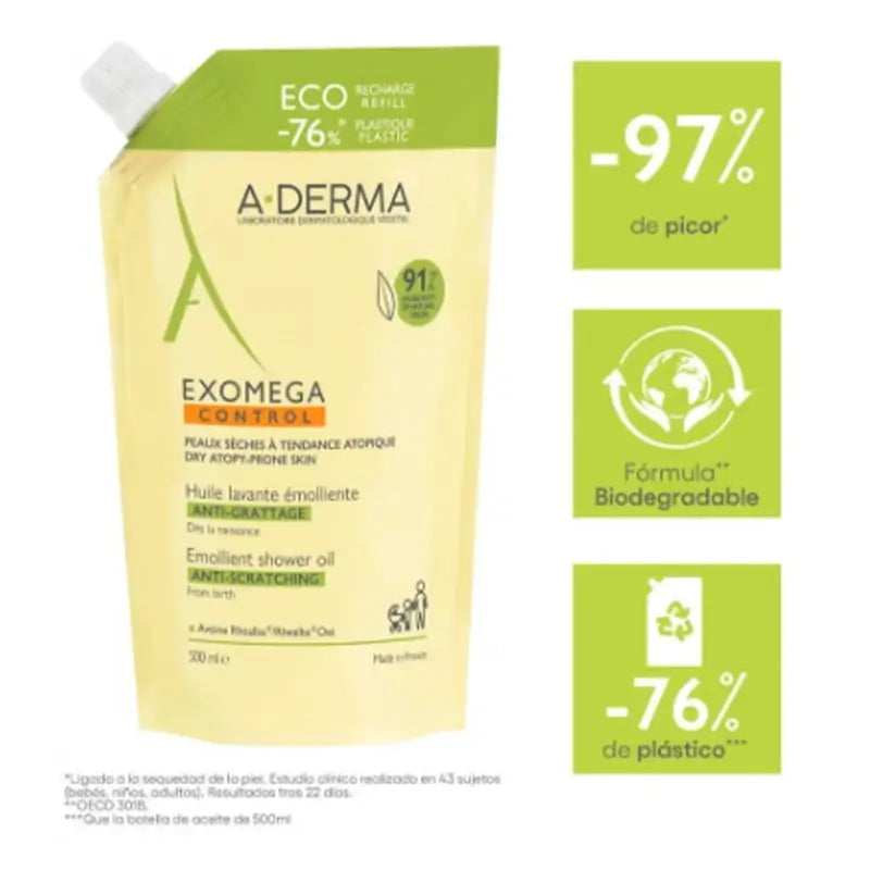 A-Derma Exomega Control Aceite Eco-Recambio, 500 ml