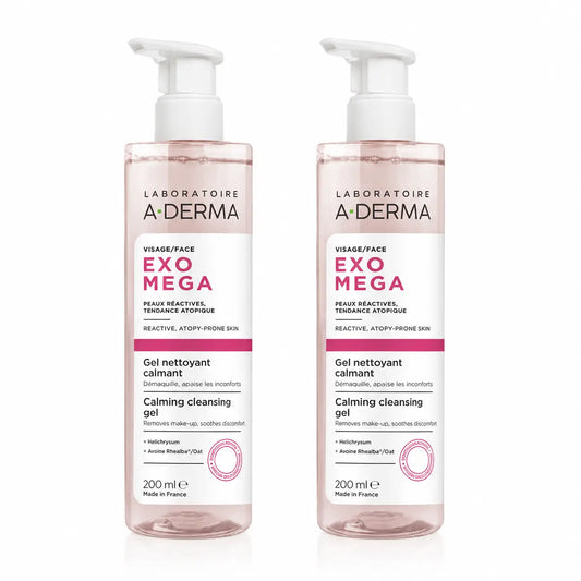 A-Derma Exomega Gel Limpiador Facial Calmante, 200 ml, pack 2